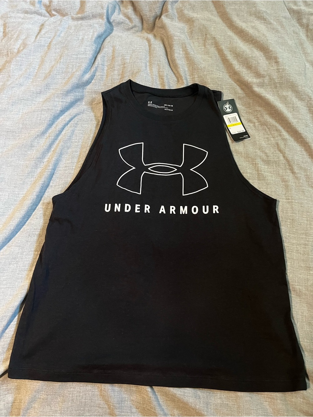 Women’s Under Armour Black Sleeveless Training Tank with White Logo